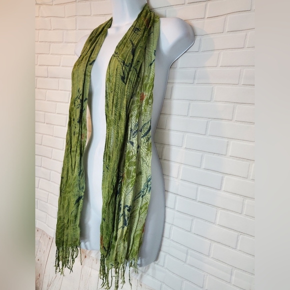 Green Floral Lightweight Scarf, Head Wrap - Picture 2 of 7
